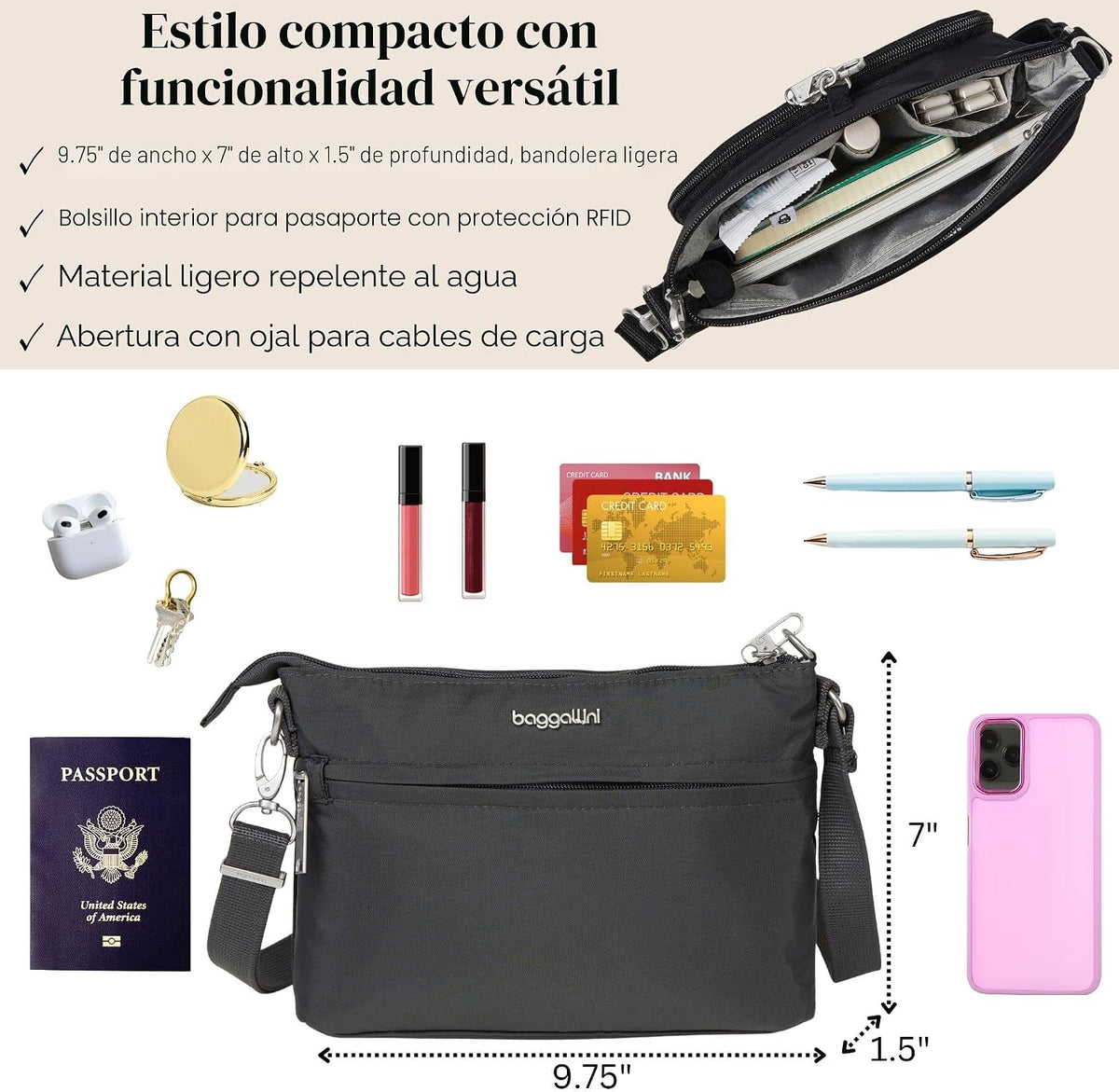 Baggallini Securtex™ - Bandolera antirrobo