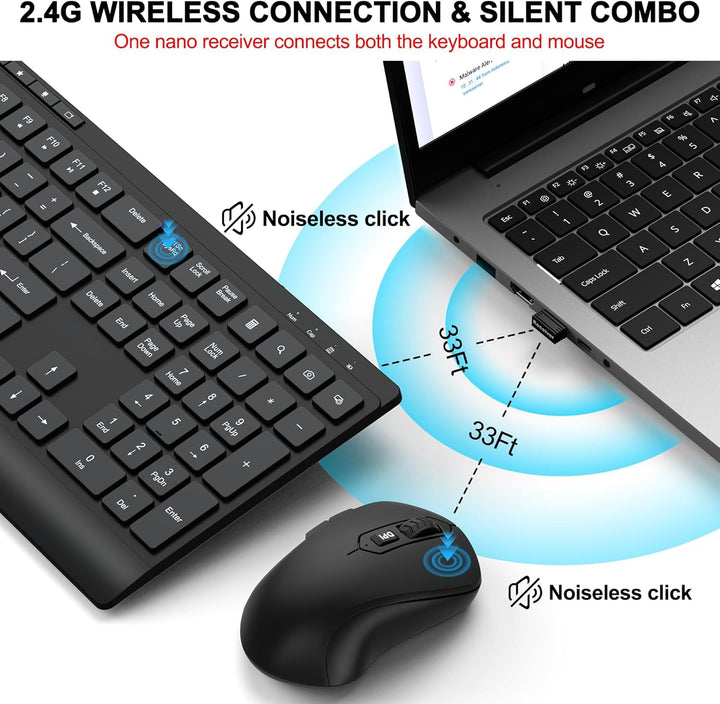 Combo de teclado y mouse inalámbricos, teclado de computadora silen...