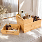 HOMESTEAD - Caja de almacenamiento apilable de bambú de 3 piezas, contenedor de almacenamiento grande, cajas de madera para cajones de maquillaje, baño, suministros de oficina, utensilios de cocina