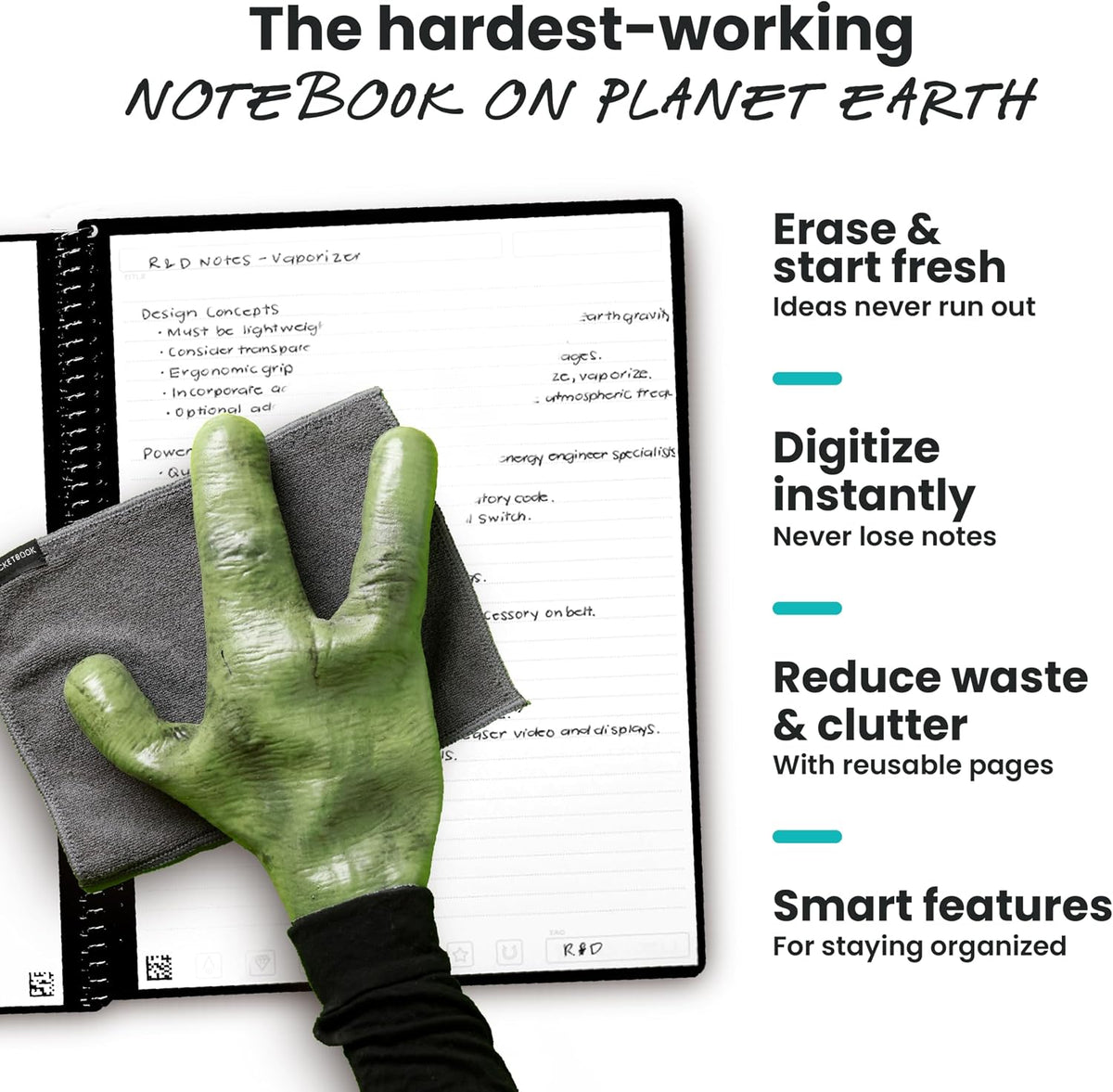 Rocketbook Core - Cuaderno inteligente reutilizable, tamaño ejecutivo, 6 x