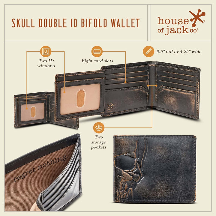 House of Jack Co. Billetera con calaveras para hombre, doble identi...