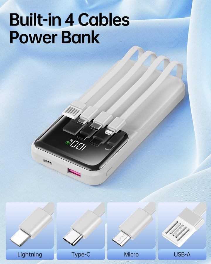 RONEGN Cargador portátil con cable integrado, cargador de batería d...