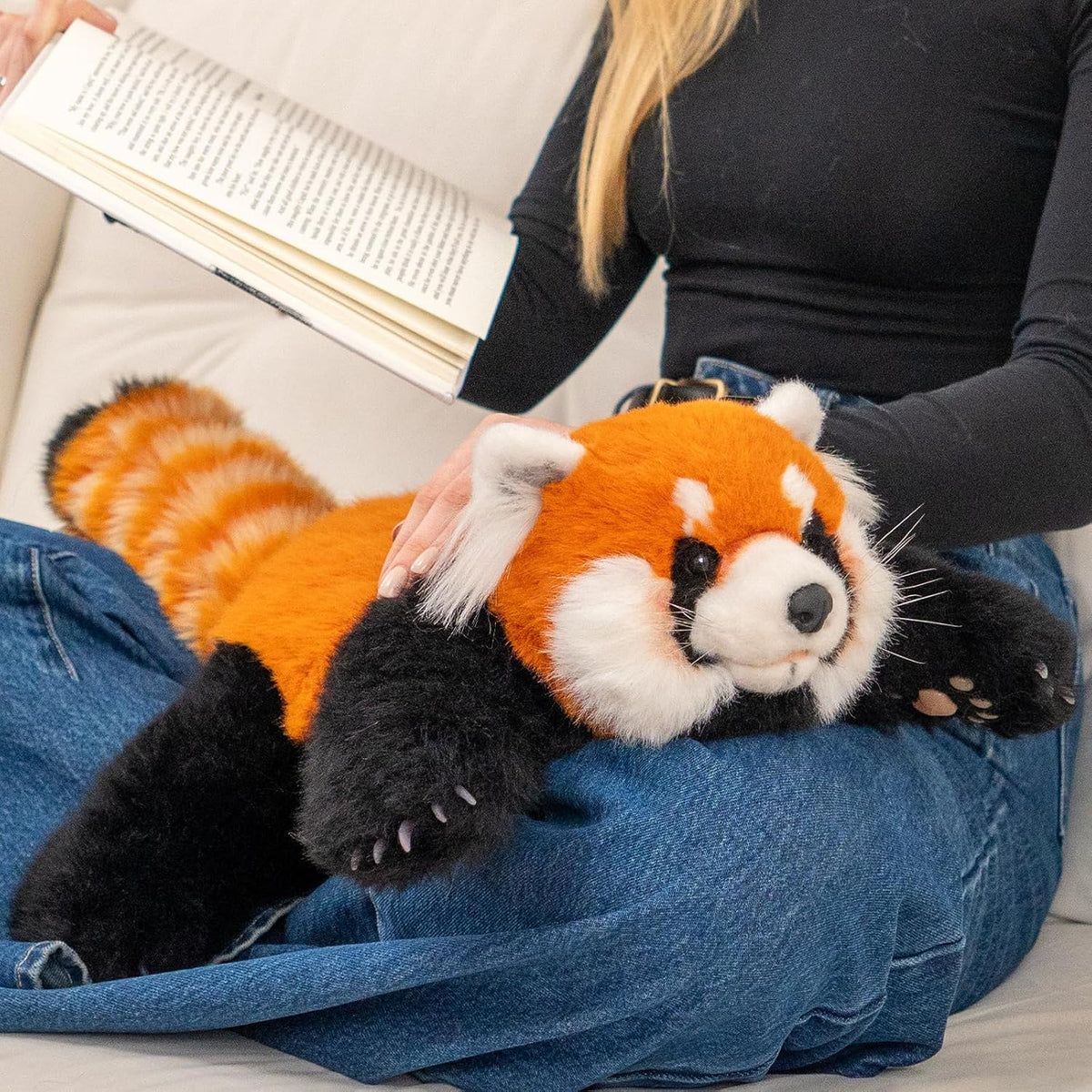 Chongker Lindo juguete de peluche de panda rojo, animales de peluche con peso, colección de animales de peluche de panda rojo, hecho a mano como real, animales de peluche de gran tamaño