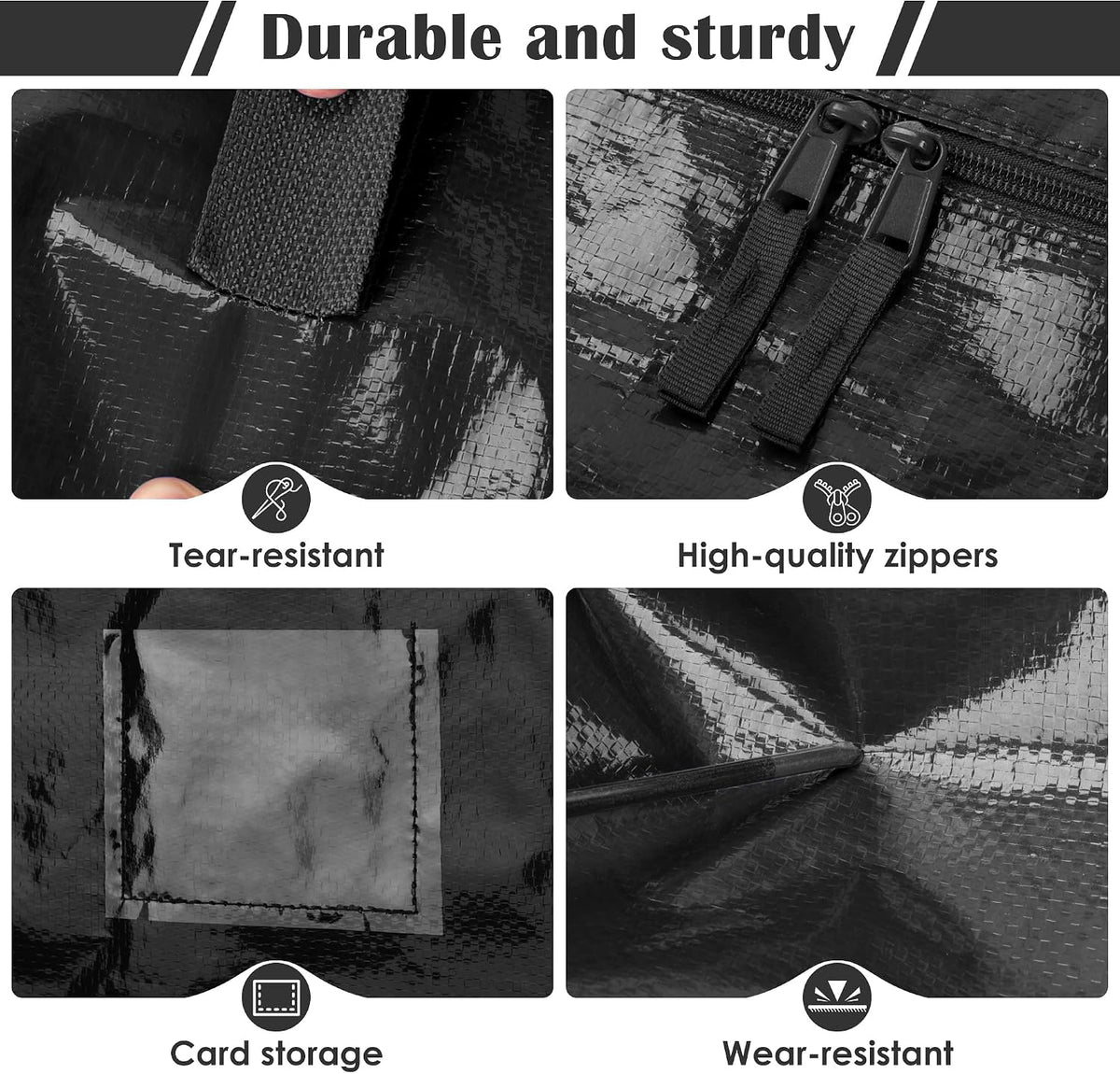 Paquete de 6 bolsas de mudanza con cremallera lateral completamente abierta, extra grandes de 93 L, resistentes al agua, plegables para almacenamiento para dormitorio universitario, mudanza y organización del hogar, color negro