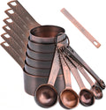 Juego de 14 Tazas y Cucharas Medidoras, Juego de Tazas y Cucharas Medidoras de Cobre para Secos y Líquidos, Métricas y de EE.UU. de Acero Inoxidable, 6 Tazas Medidoras y 7 Cucharas con