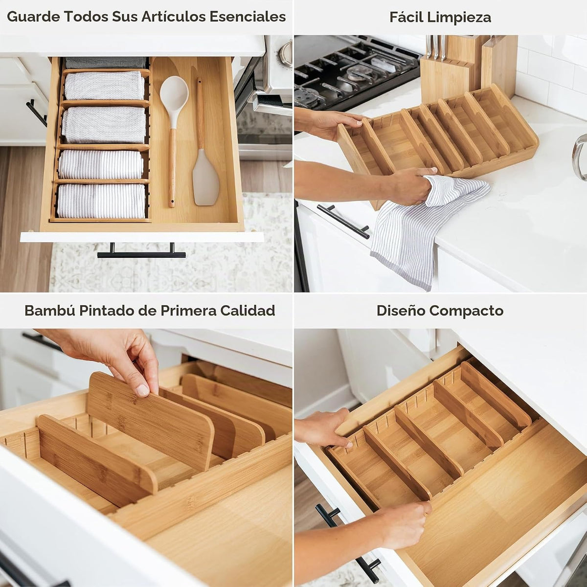 Toalla de cocina y organizador de almacenamiento, bambú