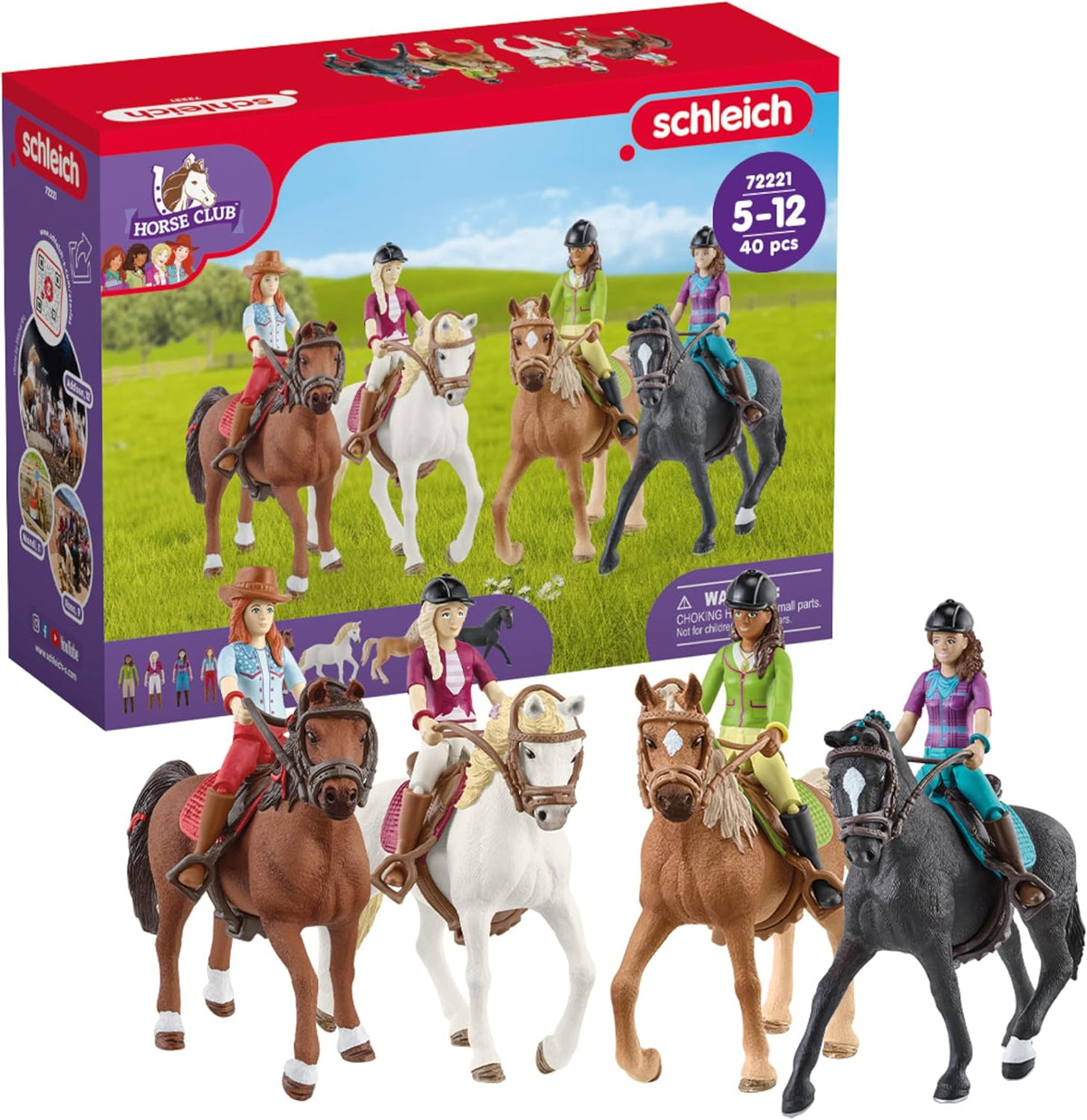Schleich Horse Club - Juego completo de figuras de juguete de 40 piezas del Horse Club Rider - Figuras articuladas de jinete de Hannah, Sofia, Lisa y Sarah con caballos y accesorios de equitación
