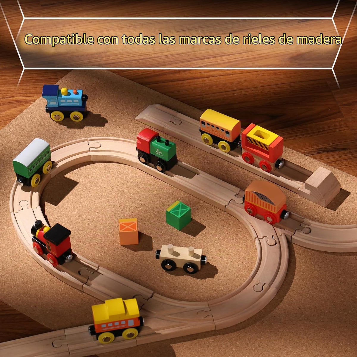 SainSmart Jr. Juego de Tren de Madera de 12 Piezas - Juguetes de Tren con Caja de Almacenamiento, Trenes de Juguete Magnéticos Compatibles con Todas las Principales Marcas, Regalo para Niños Pequeños