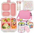 wiwens Caja de Almuerzo Bento para Niños con Termo de Sopa de 12 oz a Prueba de Fugas, Contenedor de Comida para Almuerzo con 5 Compartimentos, Frasco Térmico para Comida Caliente y Bolsa de Almuerzo