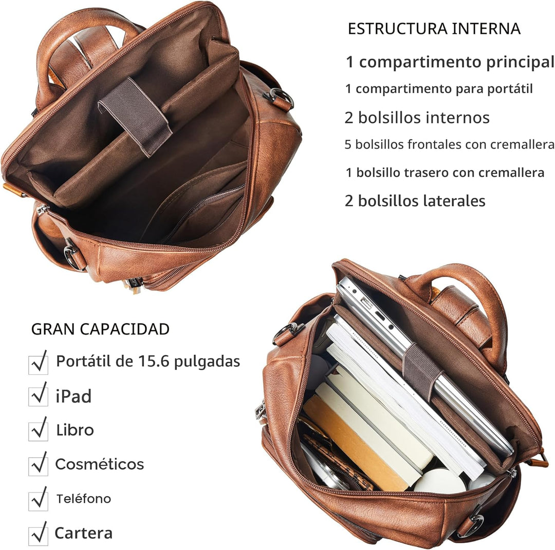 Shrrie Mochila de cuero vegano para computadora portátil para mujer...