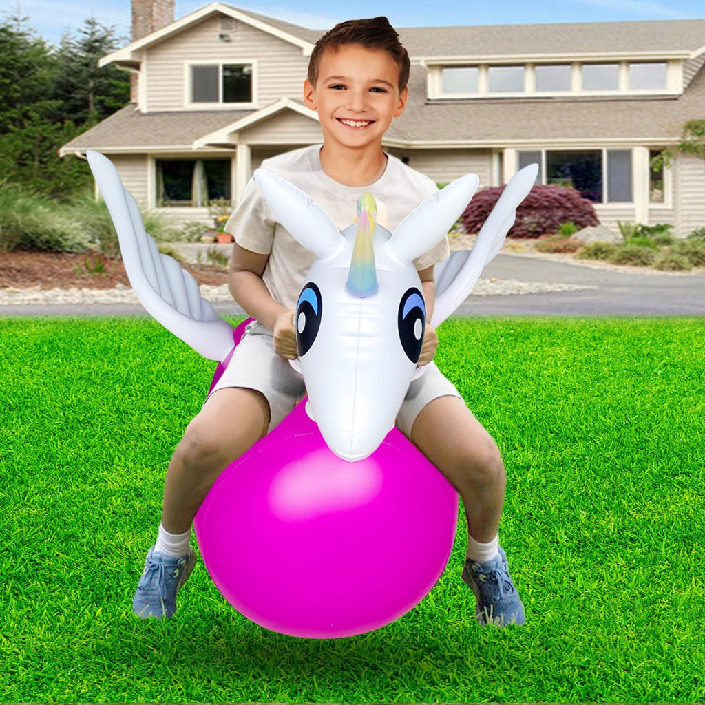 ZHUYNXIR - Juguete inflable de unicornio inflable para niños a partir de 3 años, equipo de juego de salto para interiores y exteriores con mango y alas, divertido caballo animoso de actividad física
