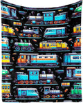 Manta con temática de trenes, 127 x 102 cm de franela, linda manta de trenes rellena, manta suave para siesta, mantas para la casa para niños, niñas, mujeres, amantes de los trenes