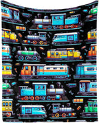 Manta con temática de trenes, 127 x 102 cm de franela, linda manta de trenes rellena, manta suave para siesta, mantas para la casa para niños, niñas, mujeres, amantes de los trenes