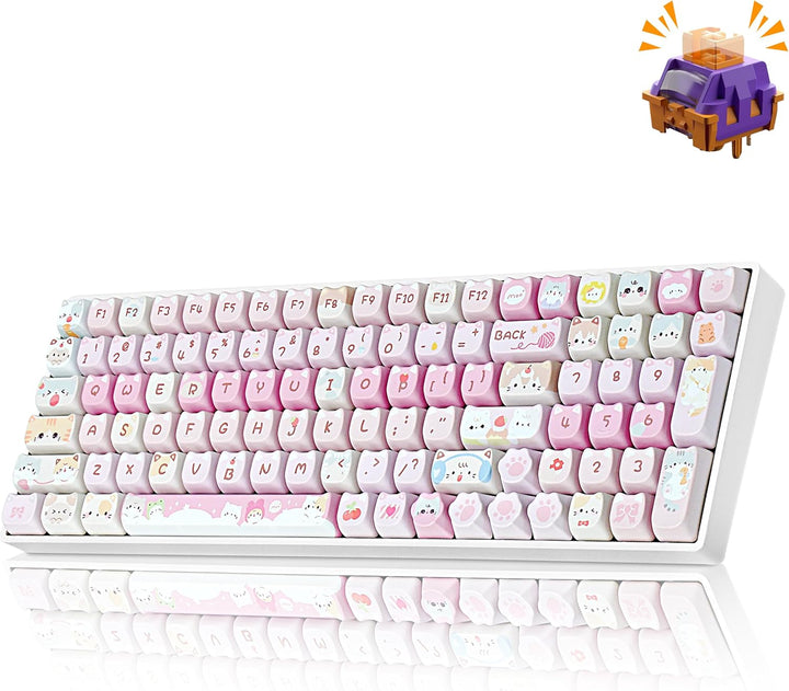 ZORNHER ZH100 Wireless Cat Mechanical Keyboard,98% Pink Cute Creamy...