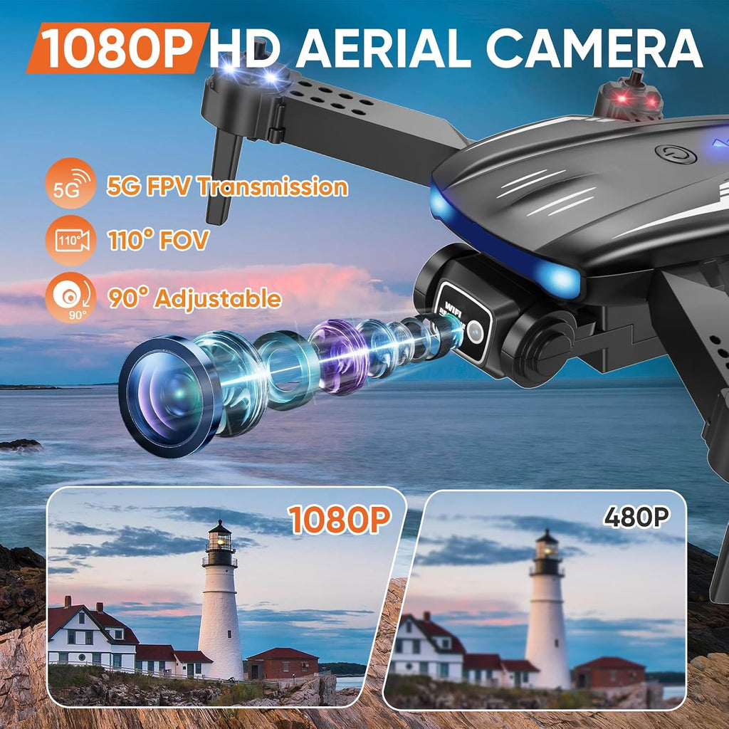 FPV Drone con cámara para niños y adultos, cuadricóptero RC plegable, 1080P HD Drone con 2 baterías, giro 3D, control de gestos, menos de 8.78 oz, juguete para principiantes