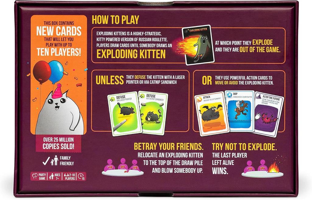Exploding Kittens Paquete de fiesta, 2-10 jugadores, juego de cartas a