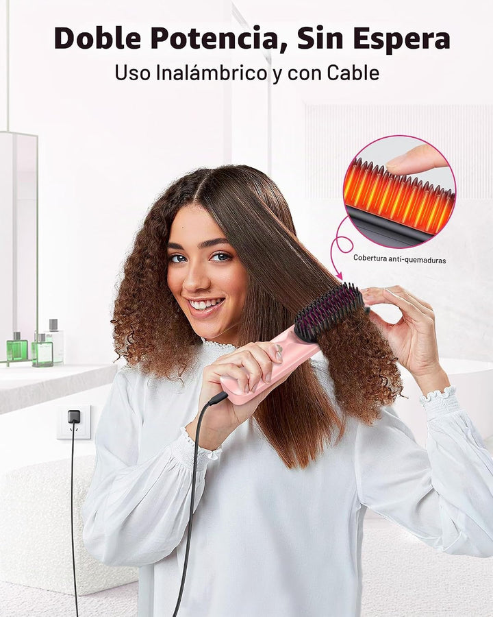 Cepillo alisador de cabello inalámbrico, cepillo portátil para esti...