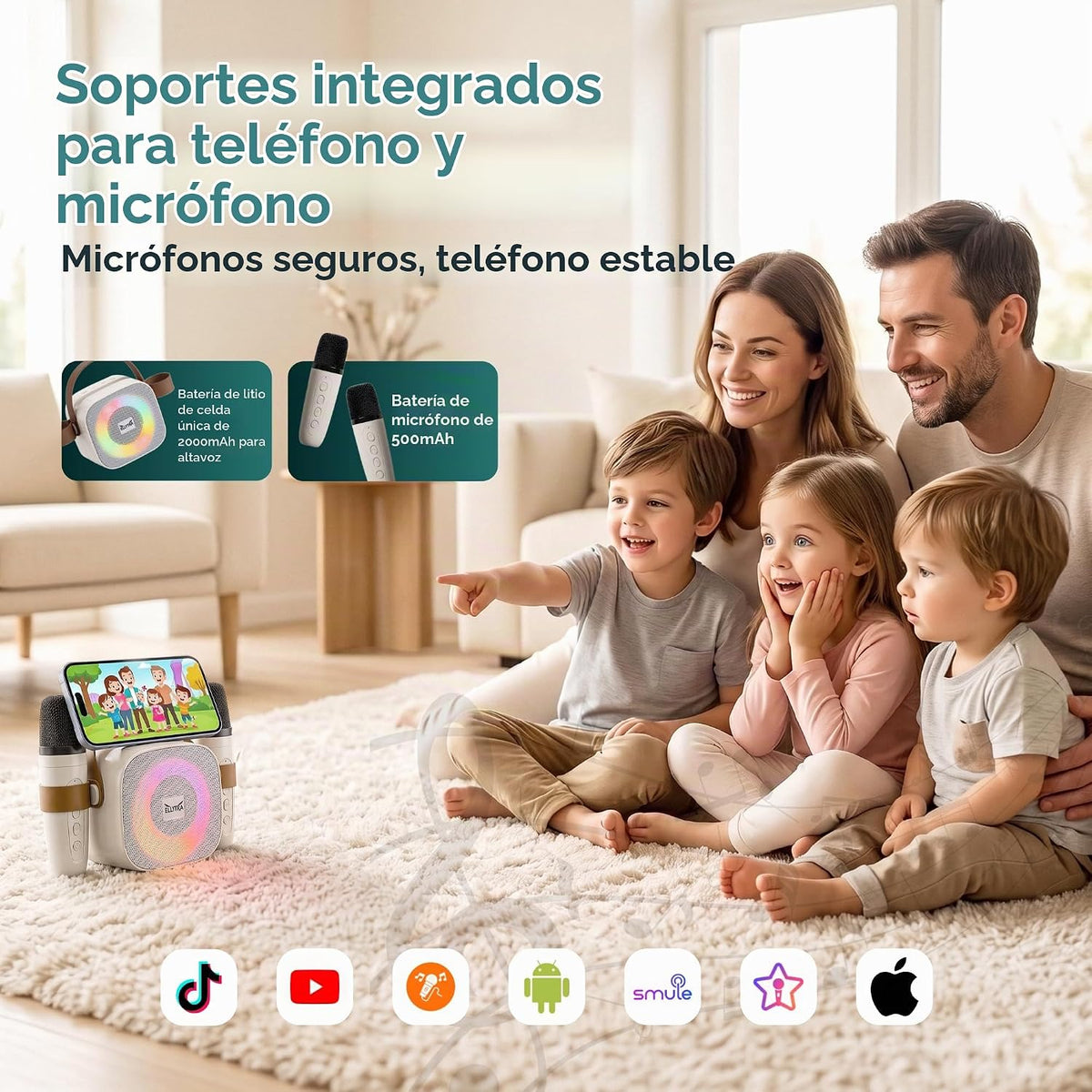 Máquina de karaoke para niños con 2 micrófonos inalámbricos, altavoz Bluetooth