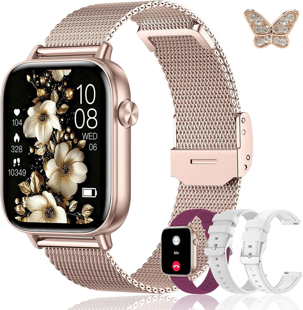 Reloj inteligente para mujer, rastreador de fitness HD de 1.85 pulgadas (respuesta/hacer llamadas/mensajes), más de 130 modos deportivos con frecuencia cardíaca 24/7/monitor de sueño/podómetro