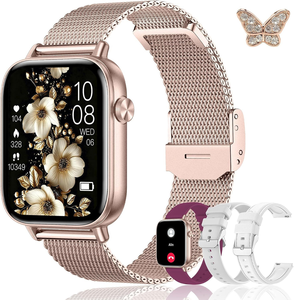 Reloj inteligente para mujer, rastreador de fitness HD de 1.85 pulgadas (respuesta/hacer llamadas/mensajes), más de 130 modos deportivos con frecuencia cardíaca 24/7/monitor de sueño/podómetro