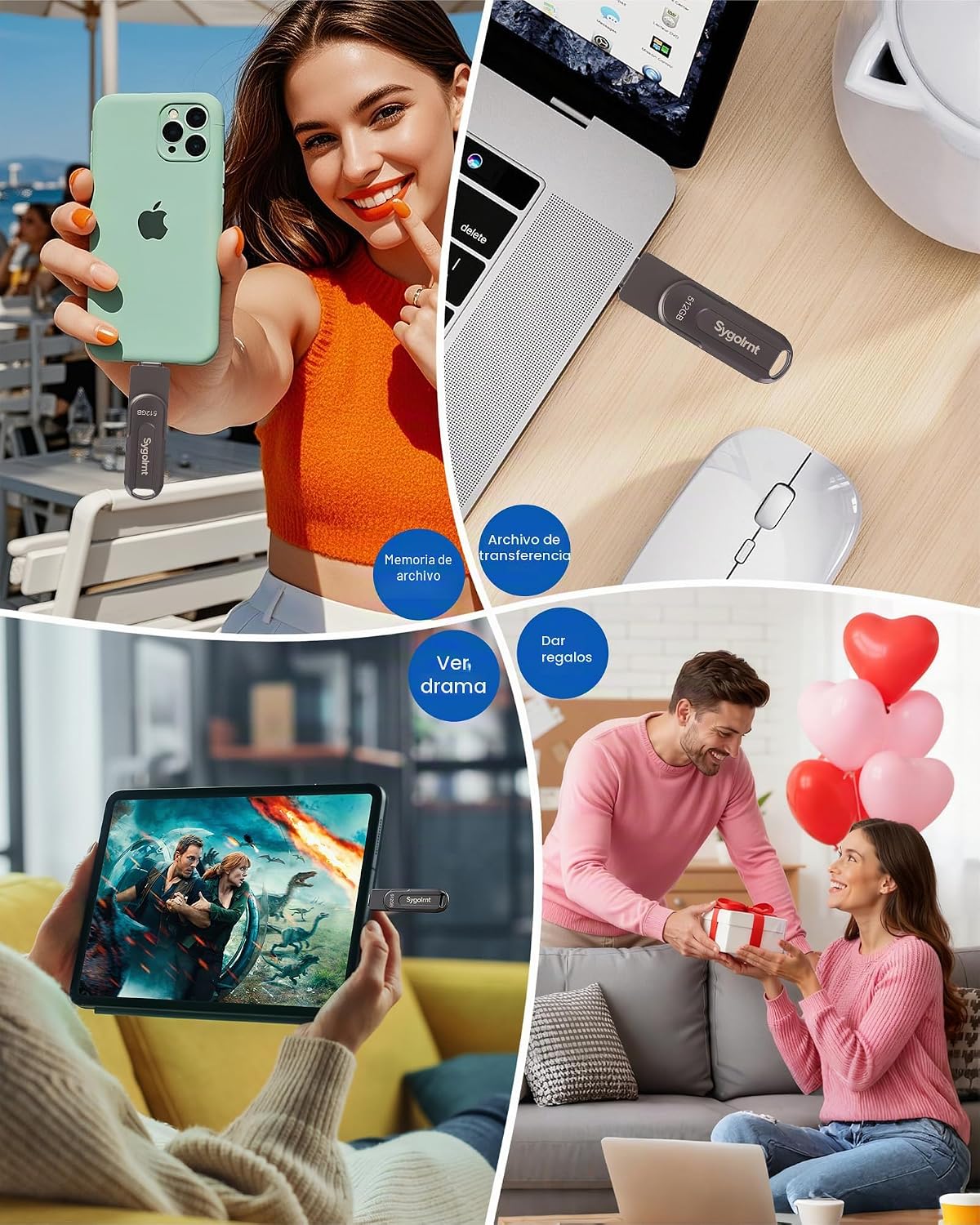 Unidad flash USB de 512 GB para iPhone Photo Stick, 2 en 1 USB C +...