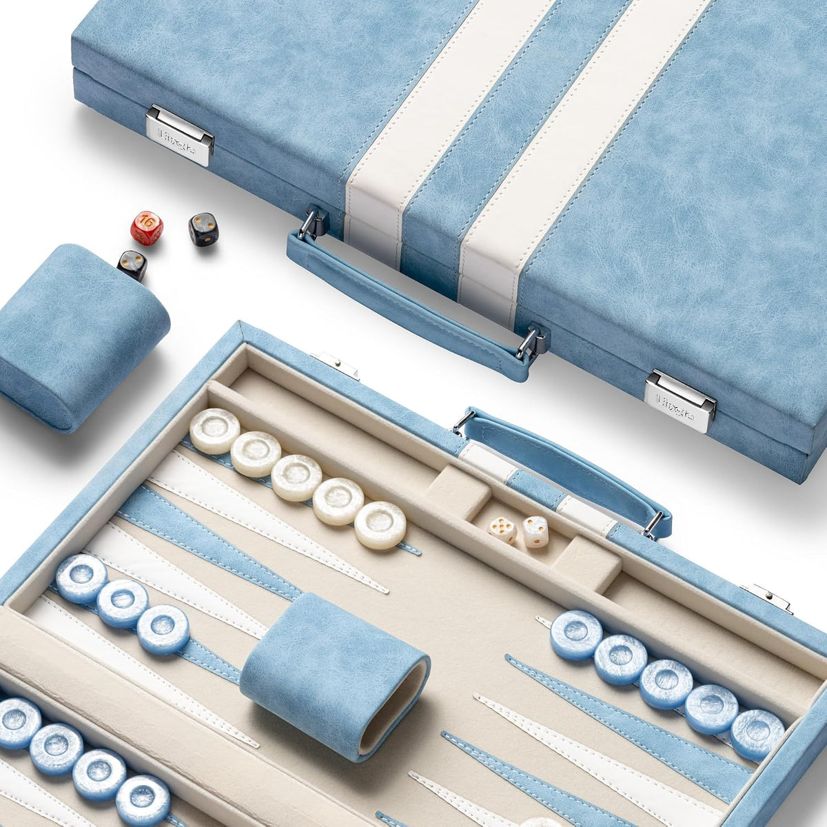 Juegos de backgammon de 15 pulgadas para adultos, tablero clásico de backgammon con dados de damas únicos, exterior de piel sintética e interior de terciopelo, juego de viaje portátil de