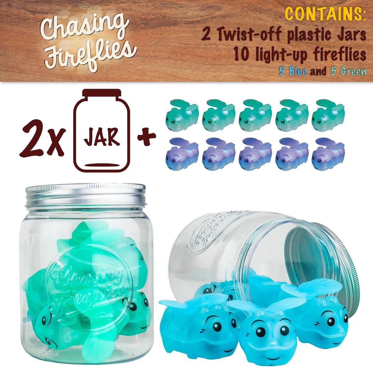 Toysmith Juego de Persiguiendo Luciérnagas para Niños - El Juego de Brillar y Buscar - Juegos Interactivos para Niños - Juego de Interior y Exterior - para Edades 3+, Azul, Verde