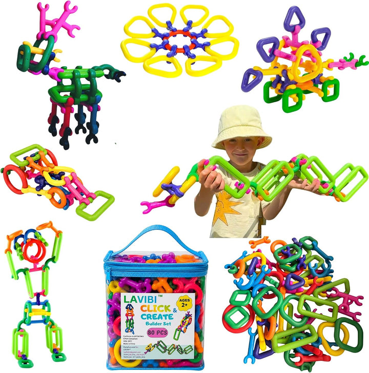 LAVIBI Click &amp; Create Builder Set (80 piezas) - Bloques de cons...