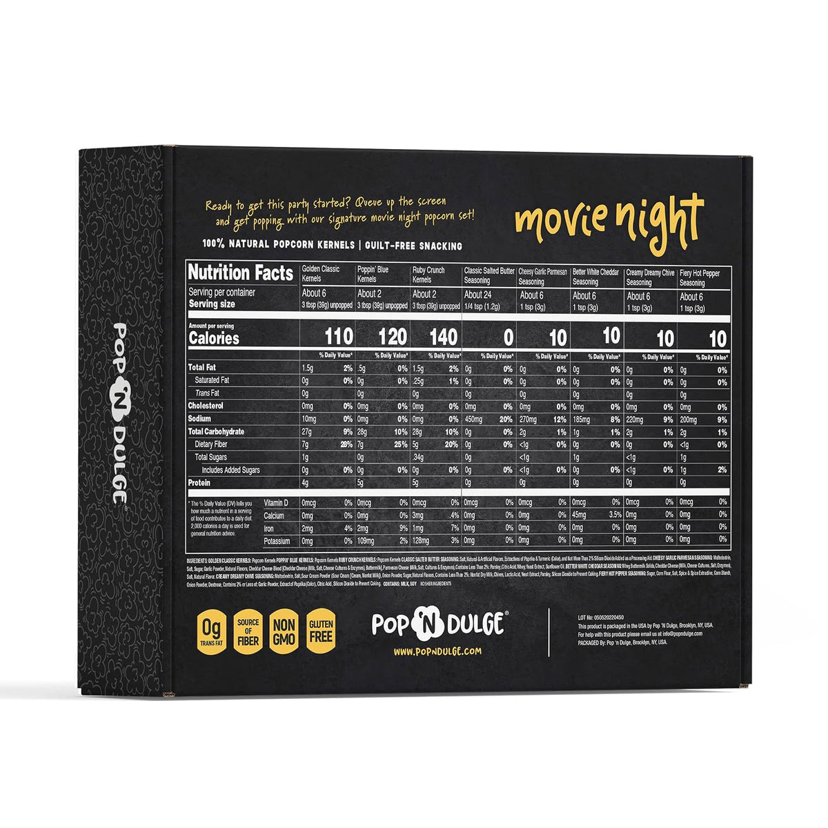 Pop n' Dulge Palomitas de maíz para noche de cine, set de regalo de 16 piezas, 5 paquetes de palomitas gourmet sin OMG, 5 paquetes de variedad de condimentos, snacks kosher, gran idea de regalo para