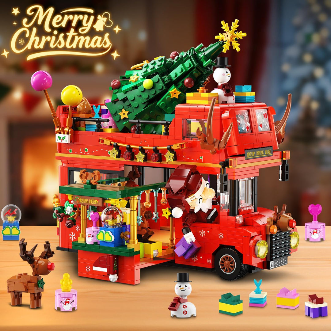 Juego de construcción de autobús de dos pisos de Navidad