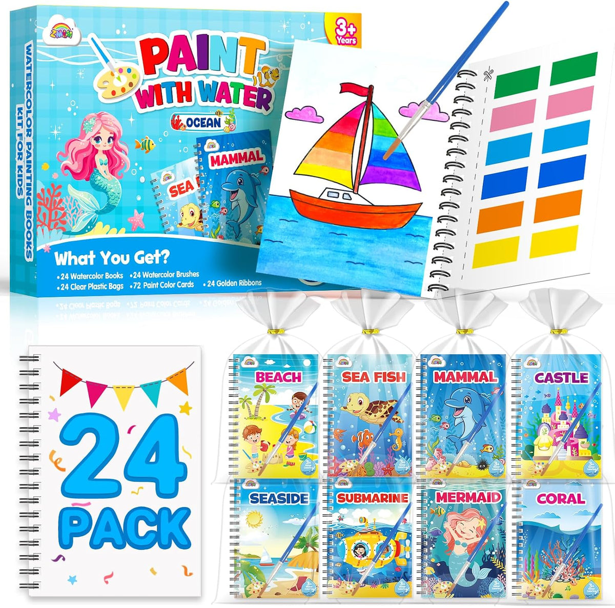 ZMLM Paquete de 24 libros para colorear del océano, recuerdos de fiesta de