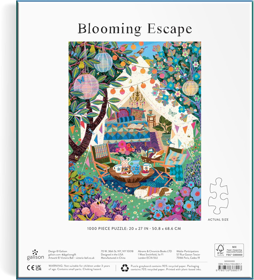 Galison Blooming Escape - Rompecabezas de 1000 piezas con hermosas ilustraciones de una escena de campamento de lujo