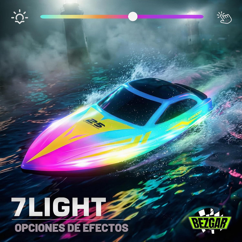 BEZGAR Barco RC de 10 pulgadas, paquete de 2 con 7 efectos LED y tiempo de