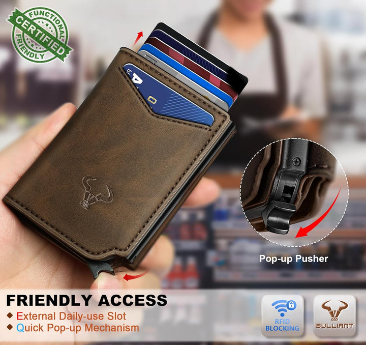BULLIANT Billetera de cuero para hombre, tarjetero con clip para di...