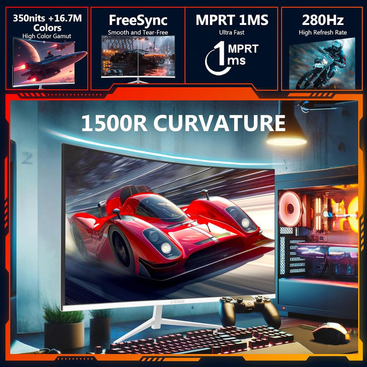 Z-Edge Monitor curvo para juegos de 27 pulgadas, FHD 1080P 240Hz 28...