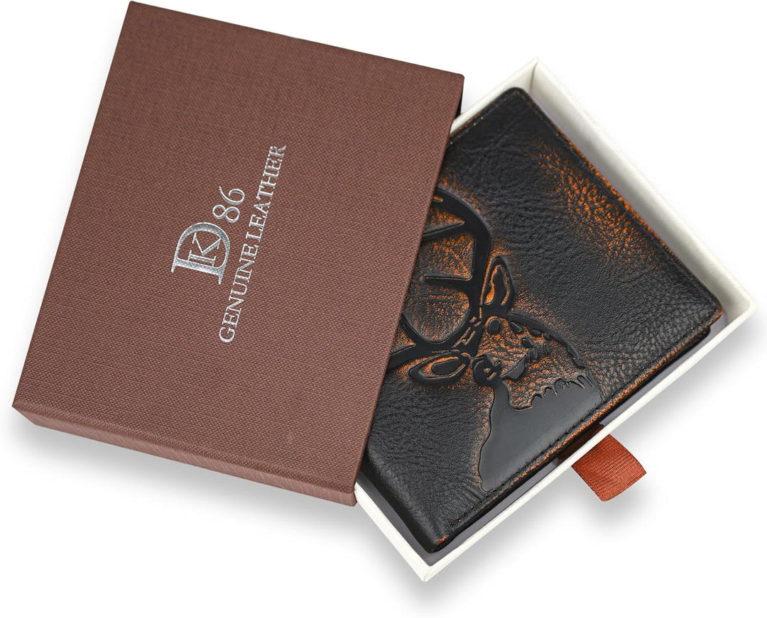 DK86 Cartera de cuero genuino para hombre, billetera biplegable con...