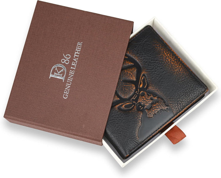 DK86 Cartera de cuero genuino para hombre, billetera biplegable con...