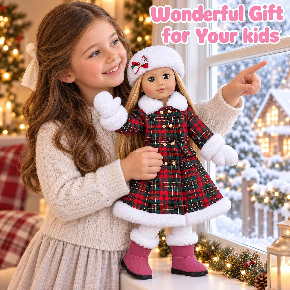 Set de Ropa y Accesorios para Muñeca Americana de 18 Pulgadas, 7 Piezas, Navidad