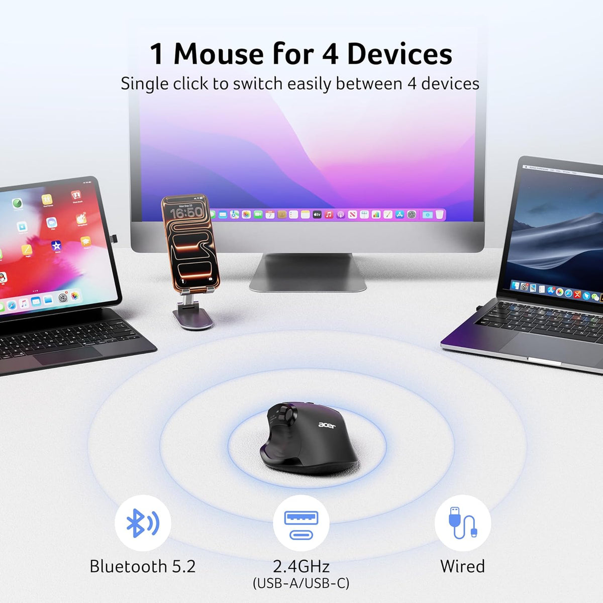 Acer Mouse inalámbrico para laptop, mouse de computadora Bluetooth...