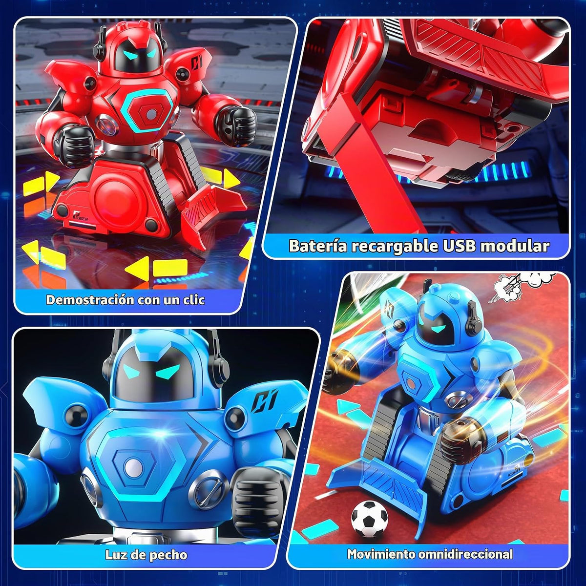 LZZAPJ Paquete de 2 robots de batalla con control remoto con sonidos y luces, modo de juego de fútbol, adecuado para adultos y niños a partir de 6, 7, 8, 9, 10, 11, 12 +, regalo ideal de Navidad/cumpleaños para niños