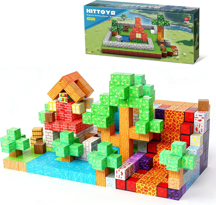 HitToys Bloques magnéticos, 100 piezas de bloques de construcción p...