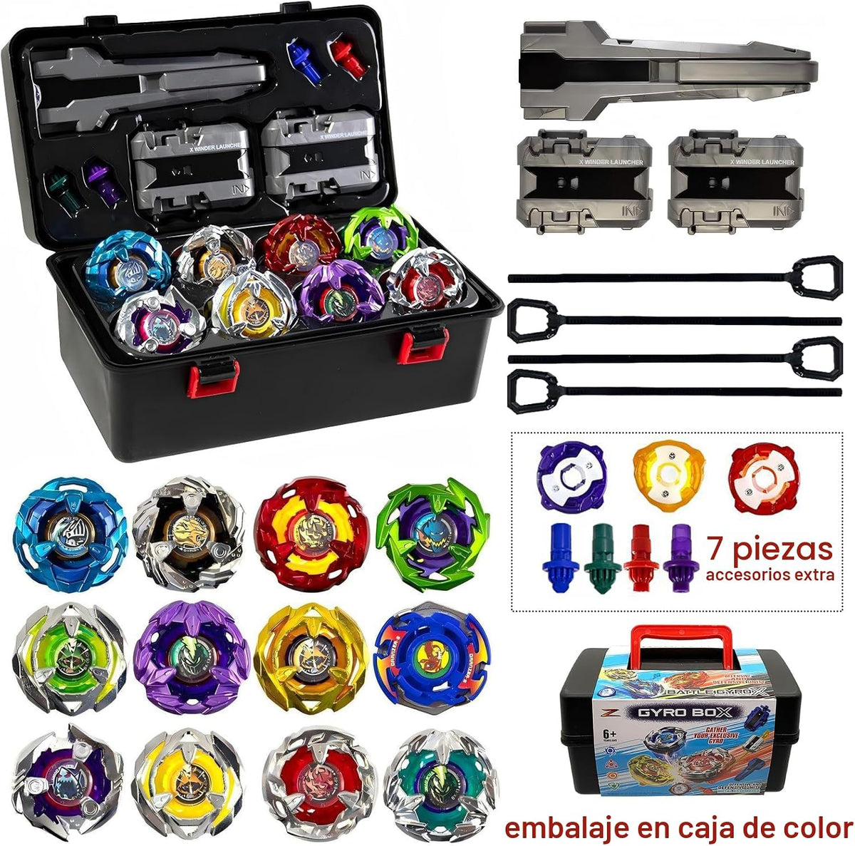 Battle Spinning Top Set con 12 Colorful Tops, Launchers y Accessories, Combat Game Collection