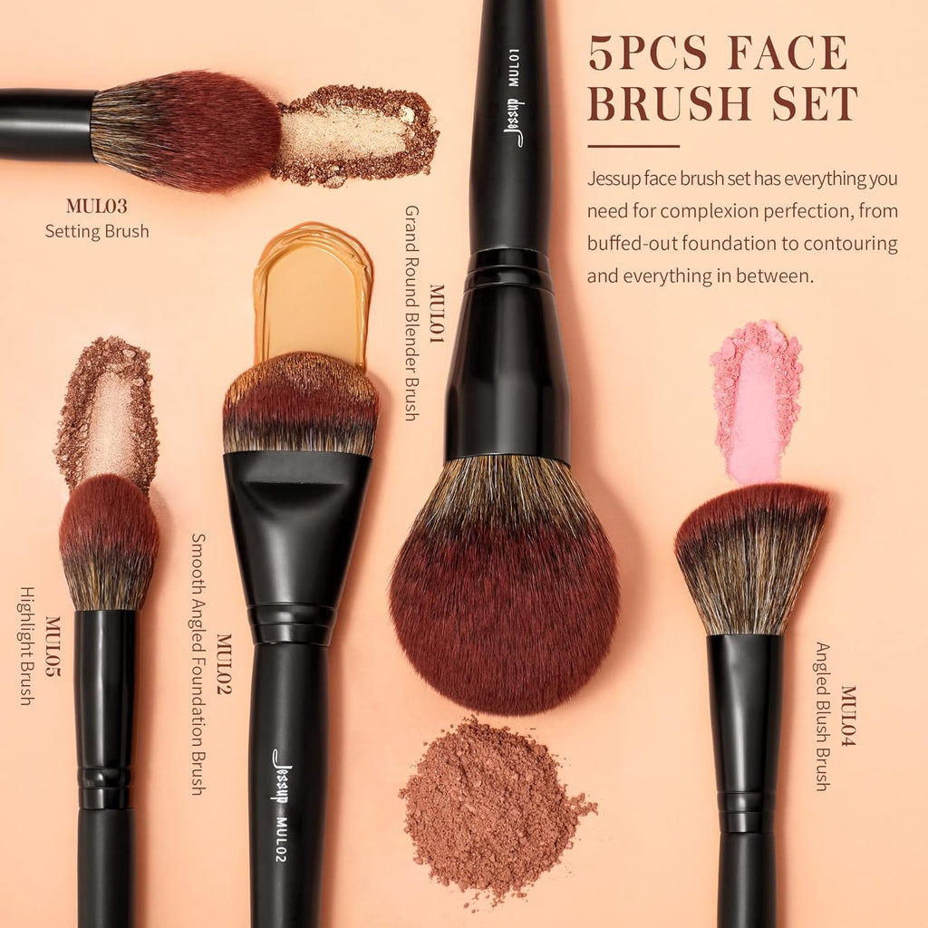 Jessup Pinceles de maquillaje de cara grande, 5 piezas