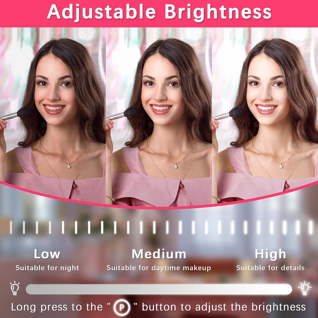 ROLOVE Espejo de tocador grande con luces, espejo de maquillaje iluminado de 22 x 17 pulgadas para escritorio, 3 luces LED regulables de color, control táctil inteligente y rotación de 360° (blanco)
