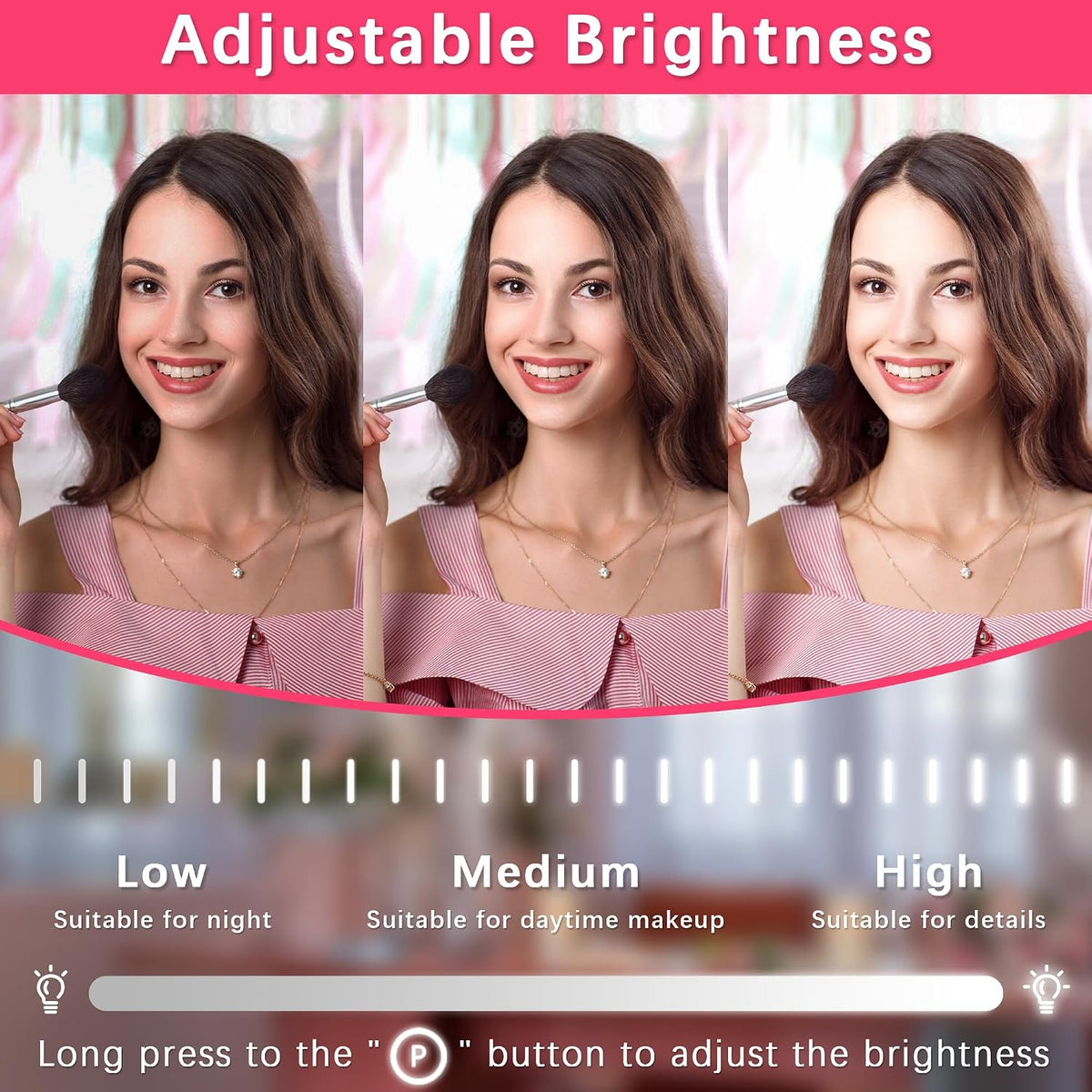 ROLOVE Espejo de tocador grande con luces, espejo de maquillaje iluminado de 22 x 17 pulgadas para escritorio, 3 luces LED regulables de color, control táctil inteligente y rotación de 360° (blanco)