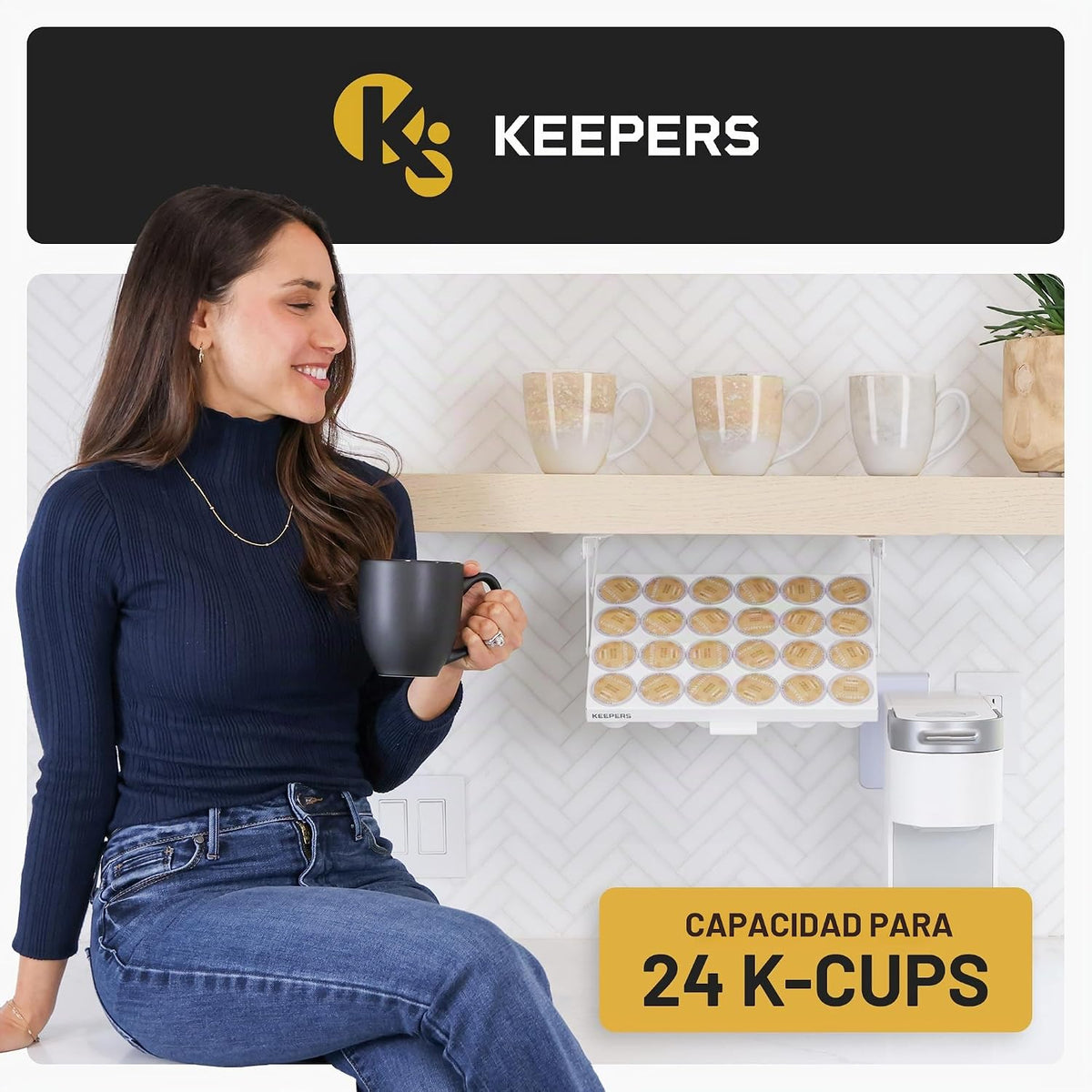 KEEPERS - Soporte para tazas K para debajo del gabinete con acceso abatible, soporte para cápsulas de café que ahorra espacio y organizador de tazas K para 24 cápsulas, organizador de cápsulas de café de acero con fácil instalación