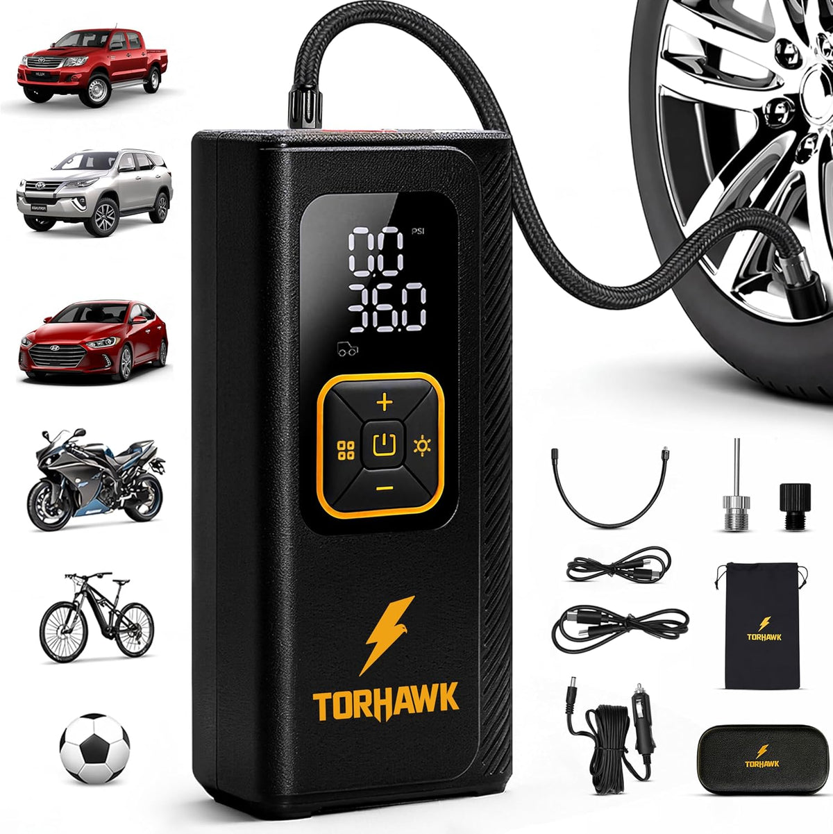 Compresor de aire portátil para neumáticos de automóvil, doble cili...