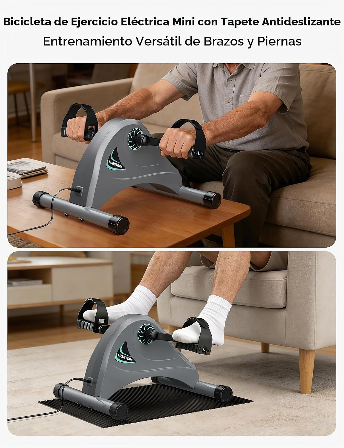 Bicicleta pedalera para bajo escritorio para personas mayores, LUBBYGIM Mini bicicleta de ejercicios para fisioterapia, máquina de pedal con motor eléctrico para brazo y pierna, 6 niveles de velocidad