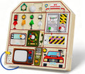 JAUNTY Montessori Tablero Ocupado de Madera para Niños Pequeños de 3 4 5 Años, Juguetes Sensoriales de Madera para Niños Pequeños con Interruptores de Luz LED, TV Radio Teléfono y Conducción de