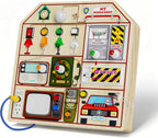 JAUNTY Montessori Tablero Ocupado de Madera para Niños Pequeños de 3 4 5 Años, Juguetes Sensoriales de Madera para Niños Pequeños con Interruptores de Luz LED, TV Radio Teléfono y Conducción de